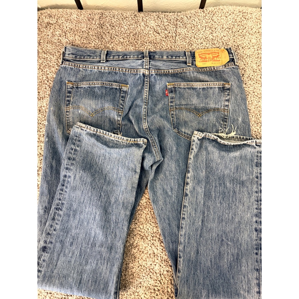 Levi's 501 Original Fit Jeans 40x34 Blue Distressed Straight Leg Denim Vintage
